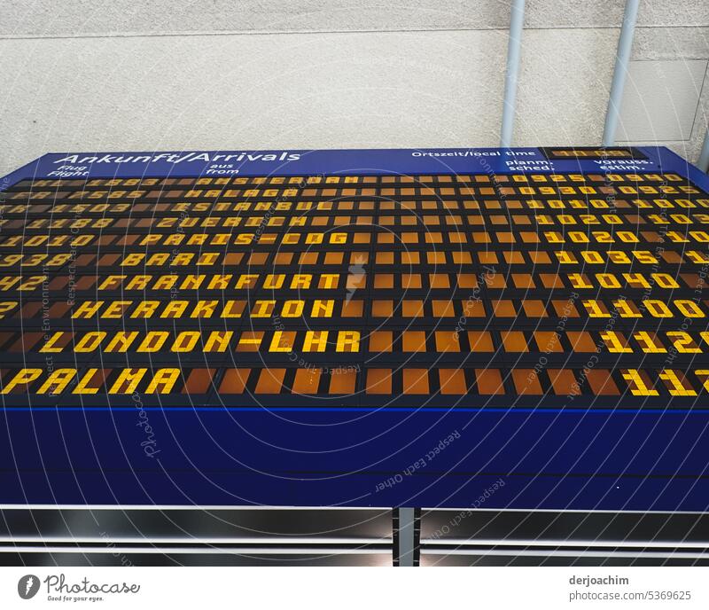 Display board in the airport. Arrival . Scoreboard Detail Deserted Technology Subdued colour Close-up Colour photo Artificial light Energy industry variegated