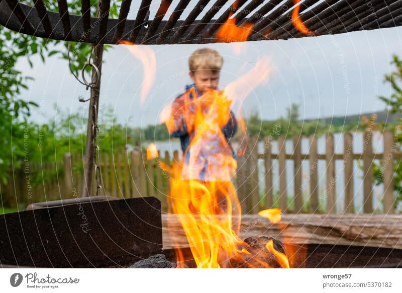 warming | campfire topic day Camp fire atmosphere campfire romanticism BBQ blaze Fire Camping Lake by the lake Moody atmospheric Child Infancy Childhood memory