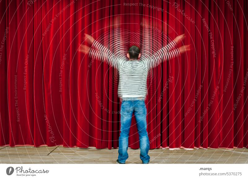 improv motion blur Artificial light Movement Red Drape Stage 1 Adults Man Human being Improvise Jeans Stage play Exceptional Event Entertainment Improvisation