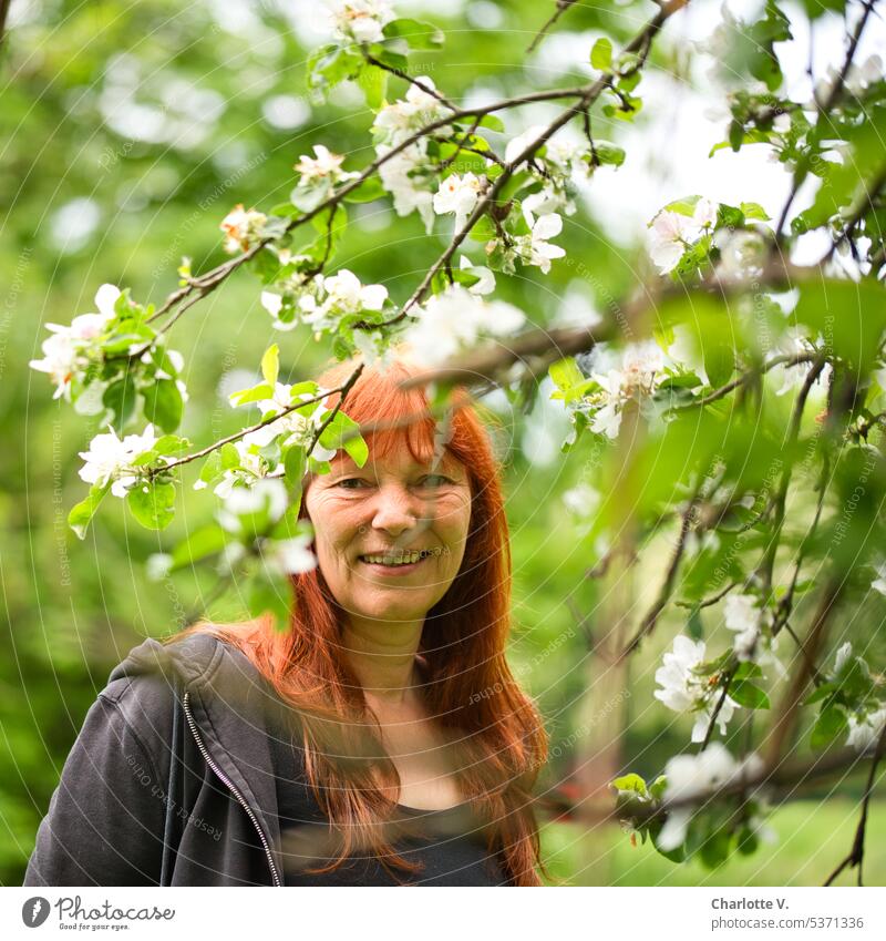 Mainfux | Under the apple tree person Woman one person Outdoors Nature Adults Spring Exterior shot pretty relaxed blossoms Apple Blossom Apple tree