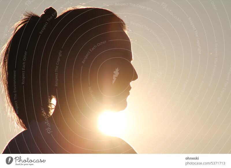 Silhouette of a woman with braid in the backlight of the evening sun Woman Feminine pretty Face Young woman Hair and hairstyles Adults Exterior shot Human being