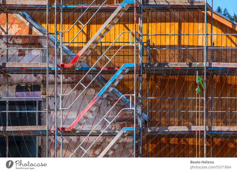 Aesthetics of a construction site Stairs Scaffolding Construction site Facade Redevelop Building Redecorate House (Residential Structure) Modernization Change
