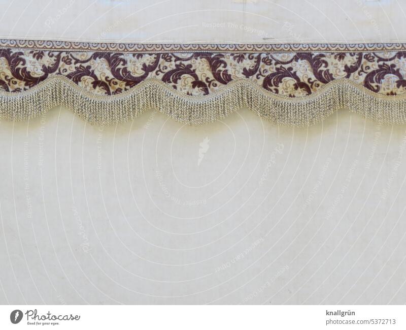 Flounce with fringes Decoration Old fashioned Tendril pattern Border Beige Brown wavy Detail Colour photo Deserted Pattern Living or residing