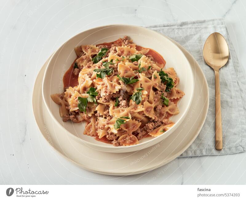 farfelle and ground meat one pot pasta goulash one-pot recipe homemade lazy dinner farfalle delicious tasty fresh handmade gourmet ready-to-eat trendy plate