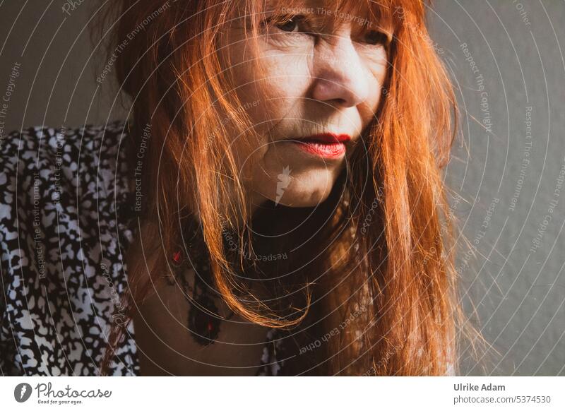Longing|Woman with long red hair ponders to herself... Face Adults portrait Moody Red-haired Long-haired Dream Emotions muse Sadness Looking Head Human being