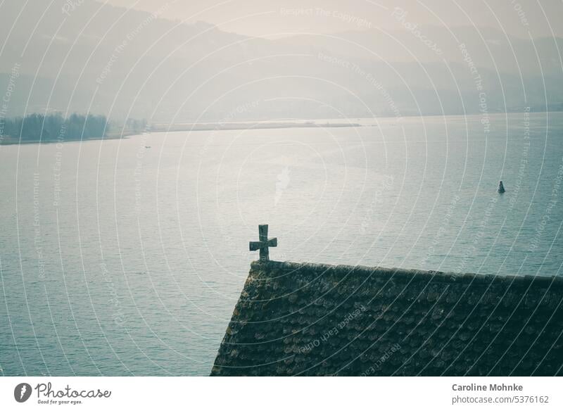 View of Lake Zurich from Rapperswil Crucifix rapperswil zurichsee Switzerland Christian cross Religion and faith Church Symbols and metaphors God Christianity