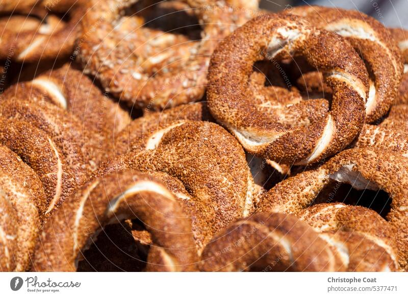 Stack of Simits for sale Close-up stack Turkish Sesame Bread Ring market stall bread turkey turkish cuisine turkish culture food photography retail display