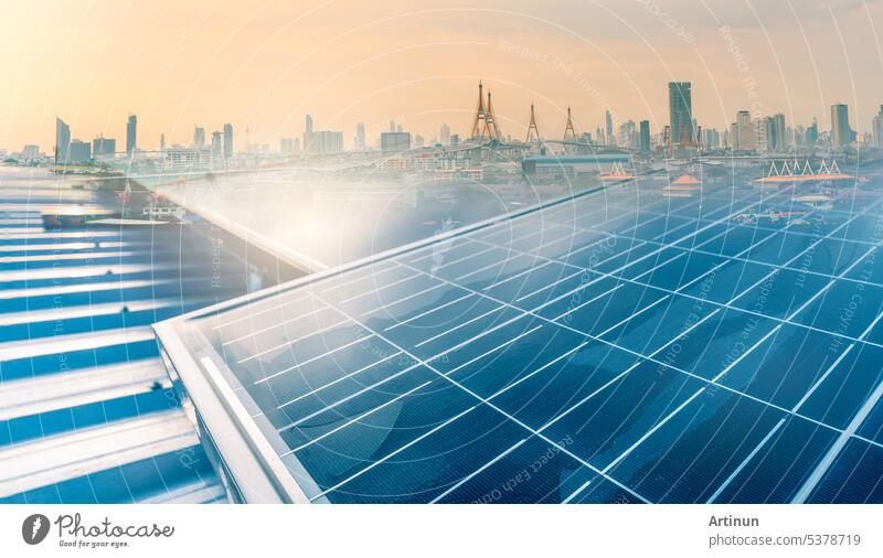 Sustainable energy. Solar panels, renewable energy, and eco-friendly cities. Witness the transformation towards carbon neutrality and net zero emissions. Green city and clean energy. Low carbon city.