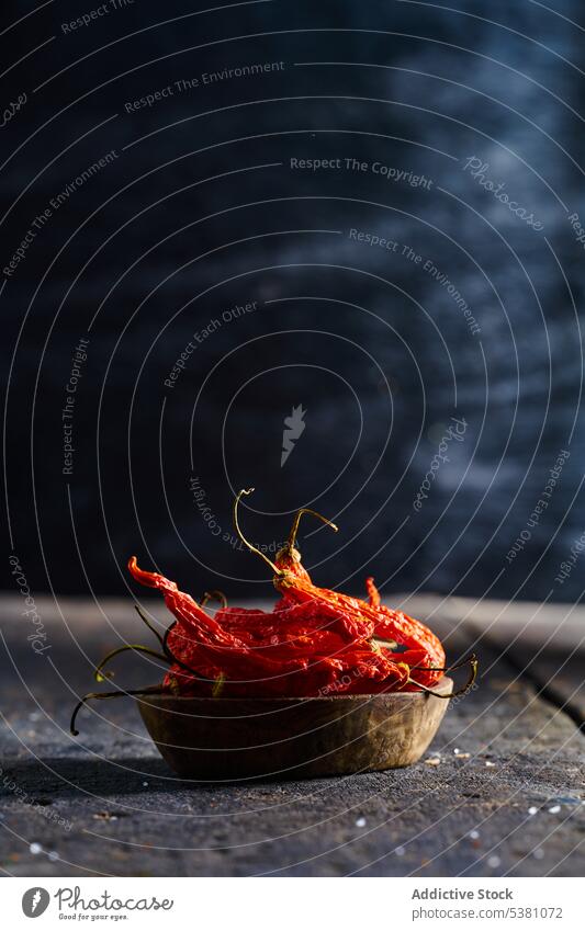 Bowl with delicious chili peppers hot red pepper bowl heap spice dried ingredient background spicy ecuadorian criollo aromatic vegetable food scent natural