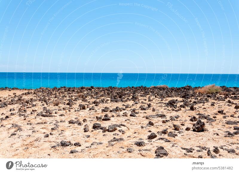midsummer Summer Beach Stone Sand Ocean Horizon Cloudless sky Beautiful weather Vacation & Travel Relaxation Summer vacation Tourism Fuerteventura