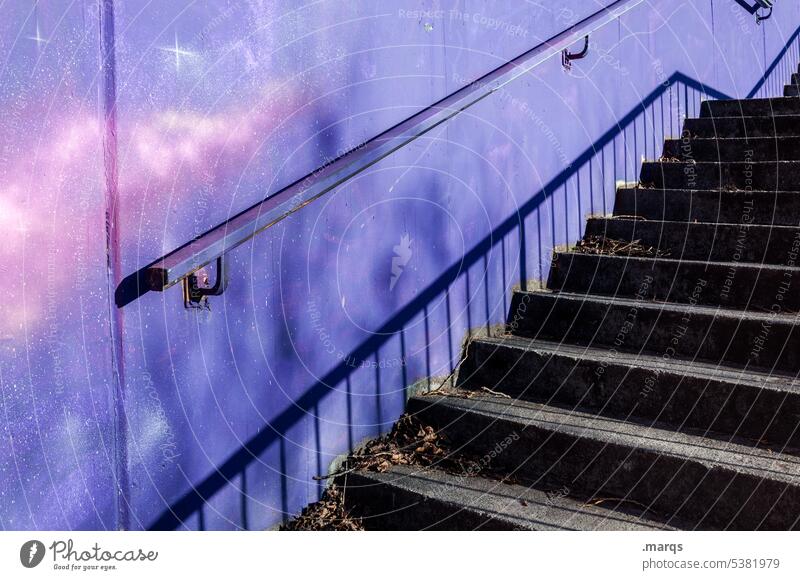 Reach the Stairs rail Wall (building) Shadow Upward Universe space Future Target Graffiti Lanes & trails Banister purple Black