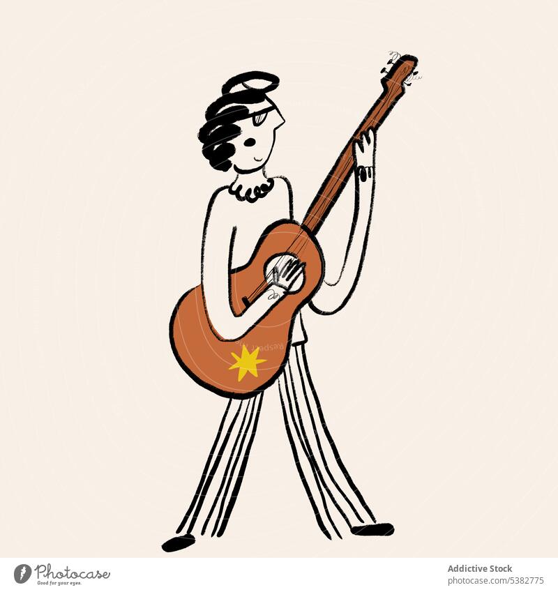 Creative cartoon drawing of woman with guitar as letter type font typography creative graphic image play paint x illustration clip inspiration artist craft