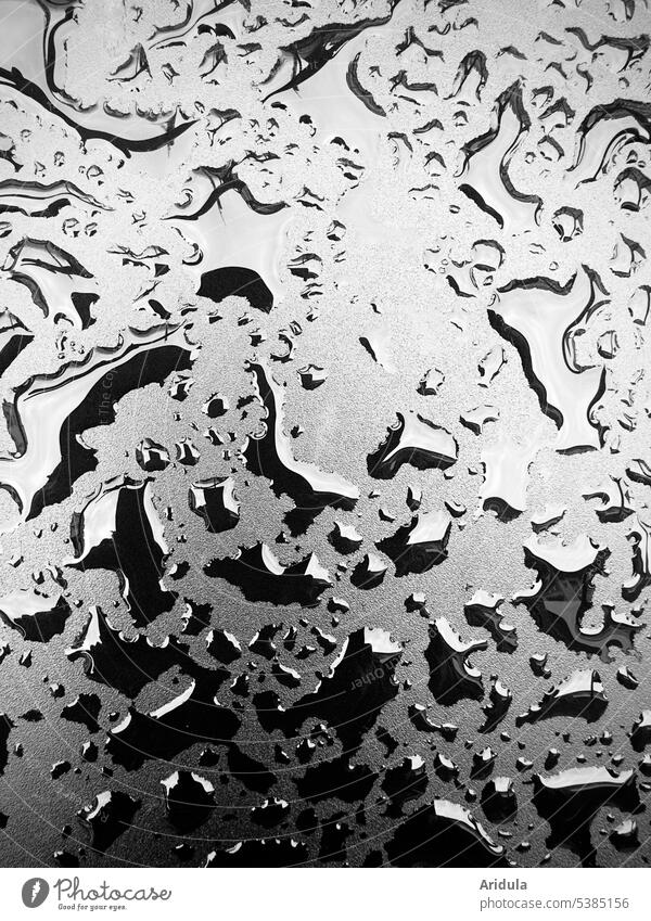 Water drops on black smooth metal surface b/w Metal Surface raindrops Light Bright Dark Wet Rain Drop Drops of water Reflection Abstract
