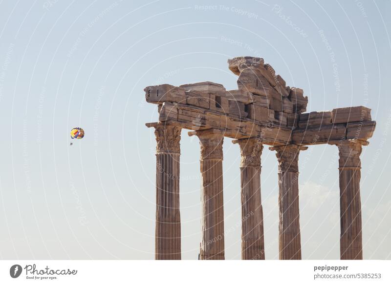 Apollon temple of Side with paraglider in background Temple of Apollo side Turkey Sky Architecture Ancient Landmark Ruin Old Tourism Historic Monument Building
