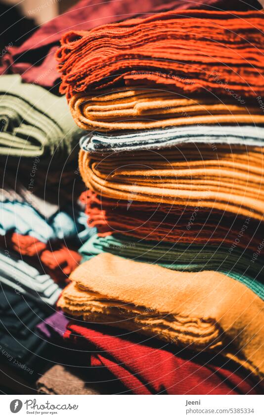 Stacked fabrics Cloth about each other weave textile Material Thread Craft (trade) Clothing Markets variegated Sewing Tailor Creativity Blanket