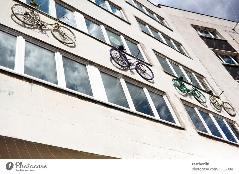 Facade with bicycles Architecture Dessau dessau-south voyage Saxony-Anhalt Town City holiday Tourism vacation House (Residential Structure) Window Bicycle
