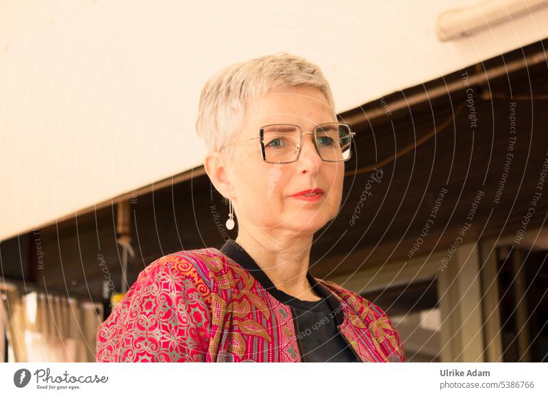 Mainfux | 'Achja' ;-)  Woman is happy and looks waiting to the side Lifestyle Style Gray-haired Elegant Eyeglasses atmospheric Human being portrait Feminine