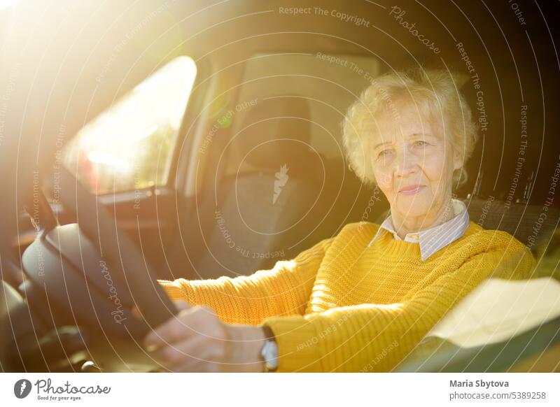 Portrait of a senior business woman learning drive a car. Unsafety drive. people travel interior health happy face portrait window lifestyle vacation healthy