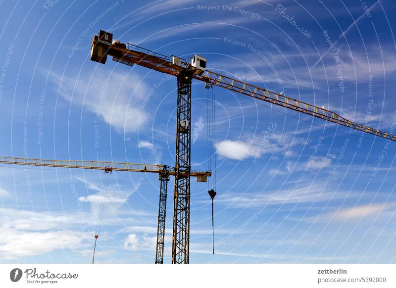 construction site Scaffold construction industry construction sector Construction site slewing crane Worm's-eye view Building craft Sky Sky blue