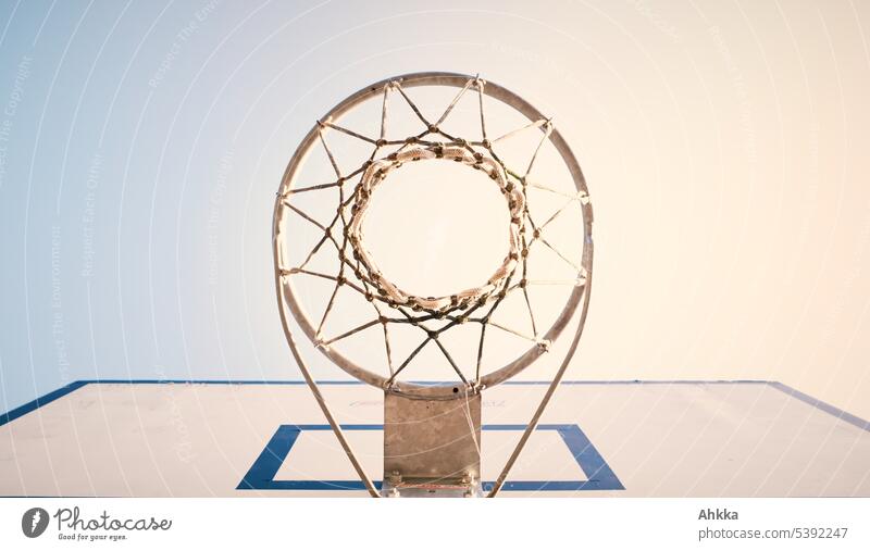 Basketball hoop symmetrical from frog perspective Goal Basketball basket Round Symmetry Sports Expectation Hollow Circle Future Fear of the future Narrow Sky