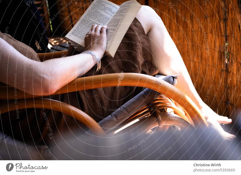 read a book Book Reading browse Rocking chair Woman Literature Reading matter Page Study Summer's day relax Novel Cozy Balcony hollowed tranquillity Education