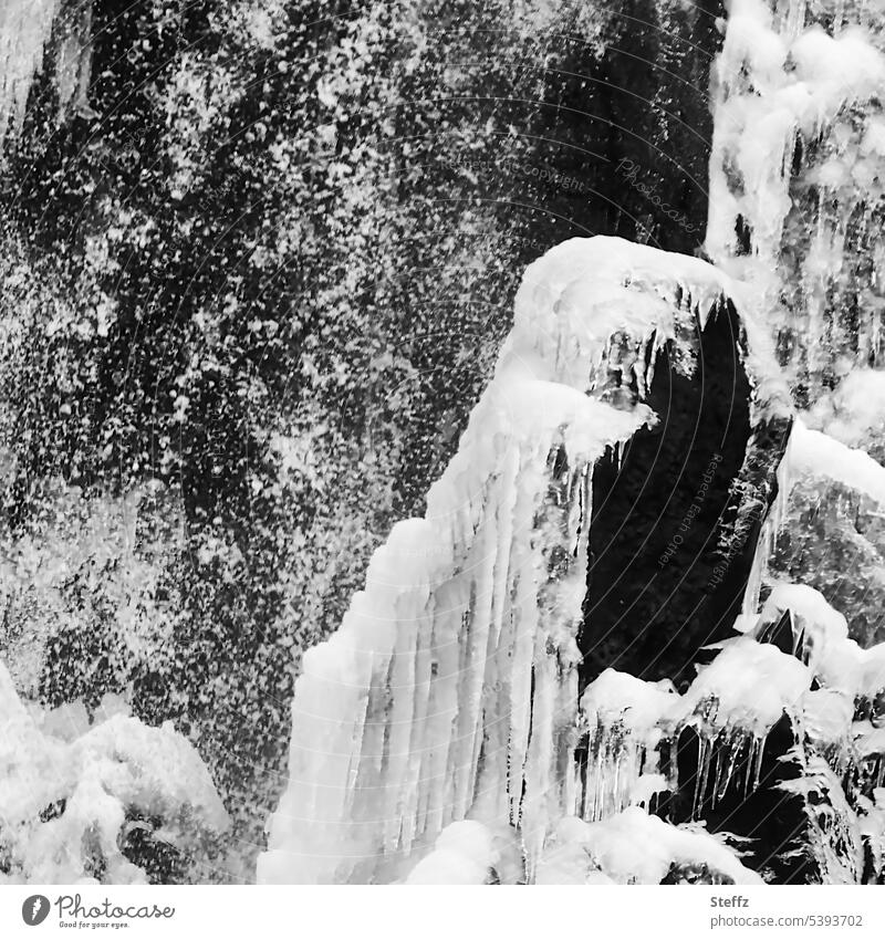 Water, snow and special ice forms on Iceland Waterfall Ice molds waterfall neckline Falling water ice figure Abstract ice melting Snow forms Figures Icelandic