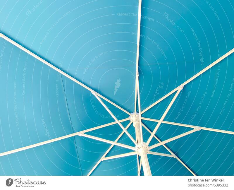 turquoise blue parasol viewed from below Sunshade sun protection UV exposure Summer Protection Blue Turquoise Weather protection Structures and shapes Pattern