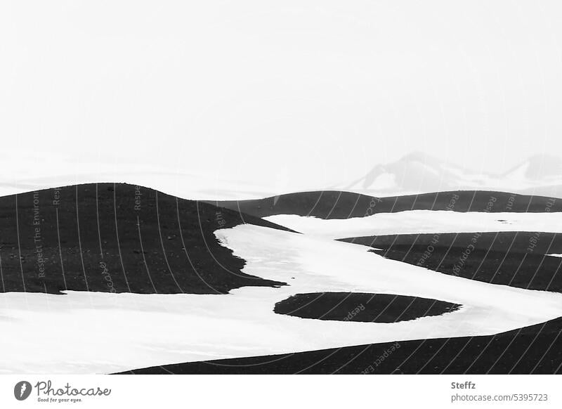 Snow melting on the mountains in Iceland iceland North Snow forms Abstract iceland trip Elements Cold rocky Hill White Black tranquillity shape rock formation