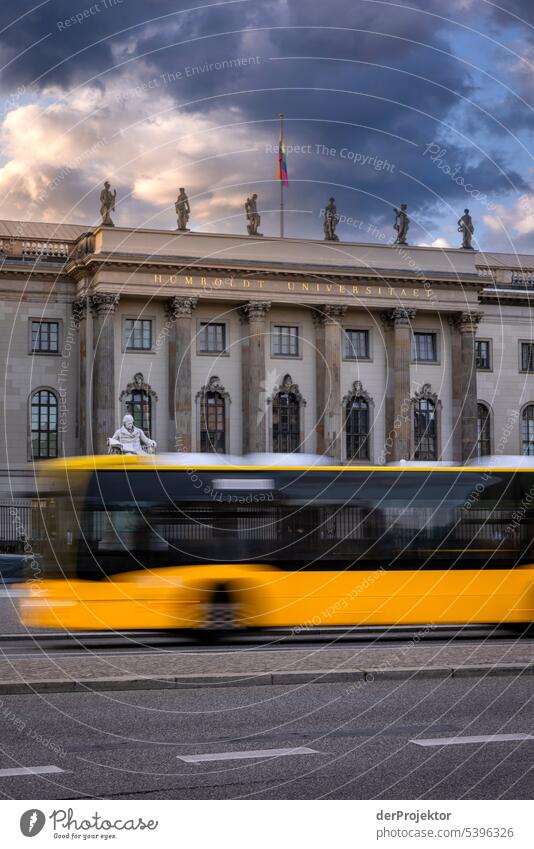 View of the Humbold University in Berlin, in the foreground a bus drives through the picture Pattern Structures and shapes Downtown City life urban Passion