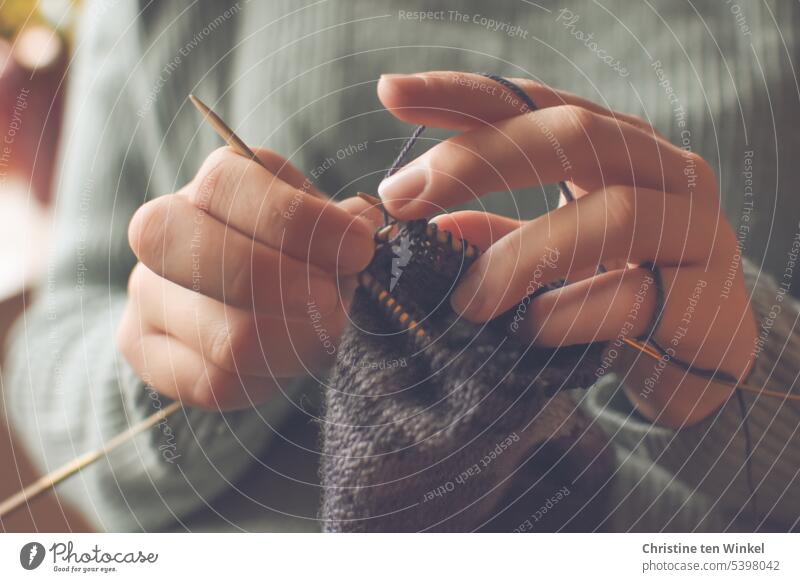 A young woman knitting socks Knit Knit socks hands Knitting needles Handcrafts Wool socks sock wool Leisure and hobbies Warmth Soft Contentment Calm