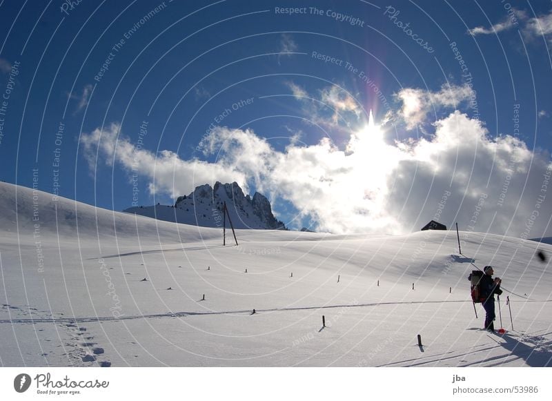 ski tour Ski tour Vacation & Travel Winter Slope Powder Powder snow Clouds Photographer Skier Backpack Break Beautiful Tracks Skiing Snow Landscape Mountain