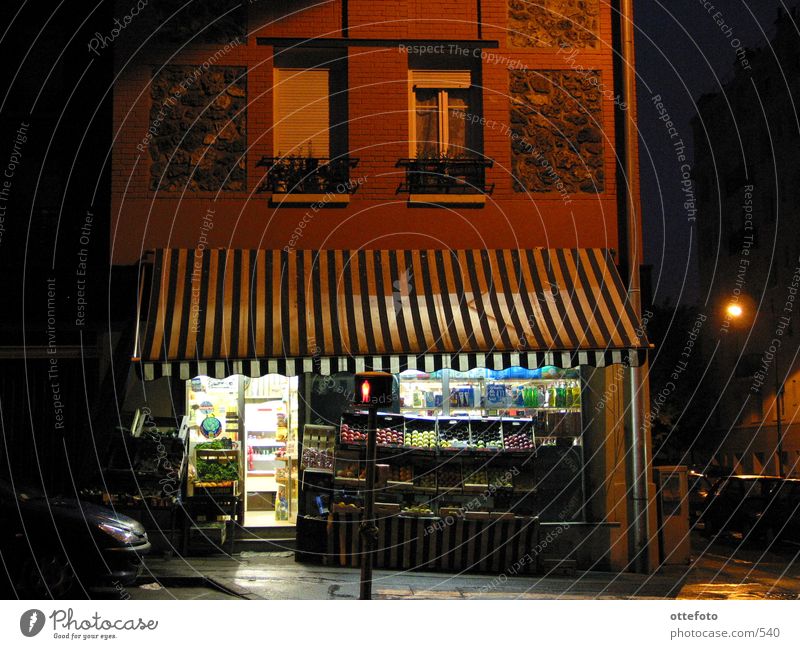 Vegetable shop in Meudon near Paris Night Sun blind Light France Europe Store premises Rain
