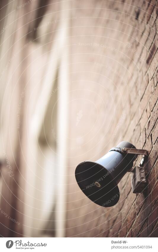 Megaphone on the wall - alarm Alarm announcement call Information Communication Loudspeaker house wall attention volumes Music