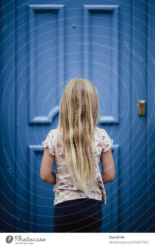 Girl stands in front of a closed door insecurity Outsider anxiously Wait locked Entrance off overcoming Innocent Graceful New start too Fear Anonymous pretty