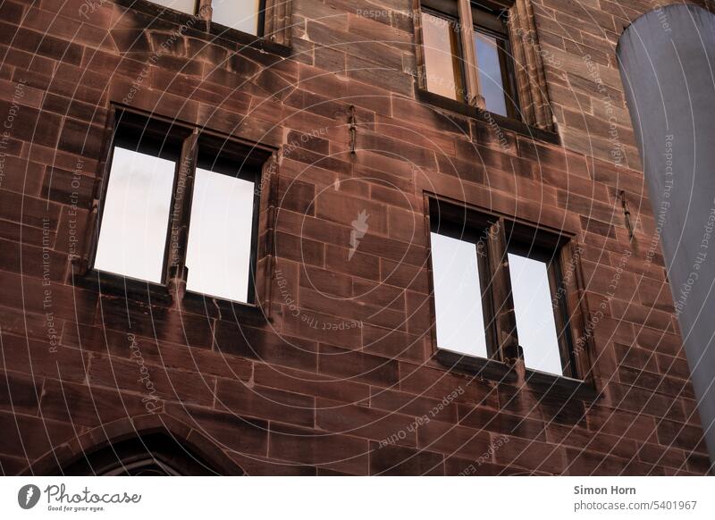 Sandstone facade Facade Reflection reflection Window mirrored opaque Old Old town Hidden dazzling Bright Architecture Building Town downtown Vacancy Glass Sky