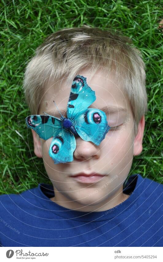 When the butterfly awakens... Boy (child) younger Child Human being Infancy youthful Face portrait Happy Joy poetry awakening Consciousness Awareness