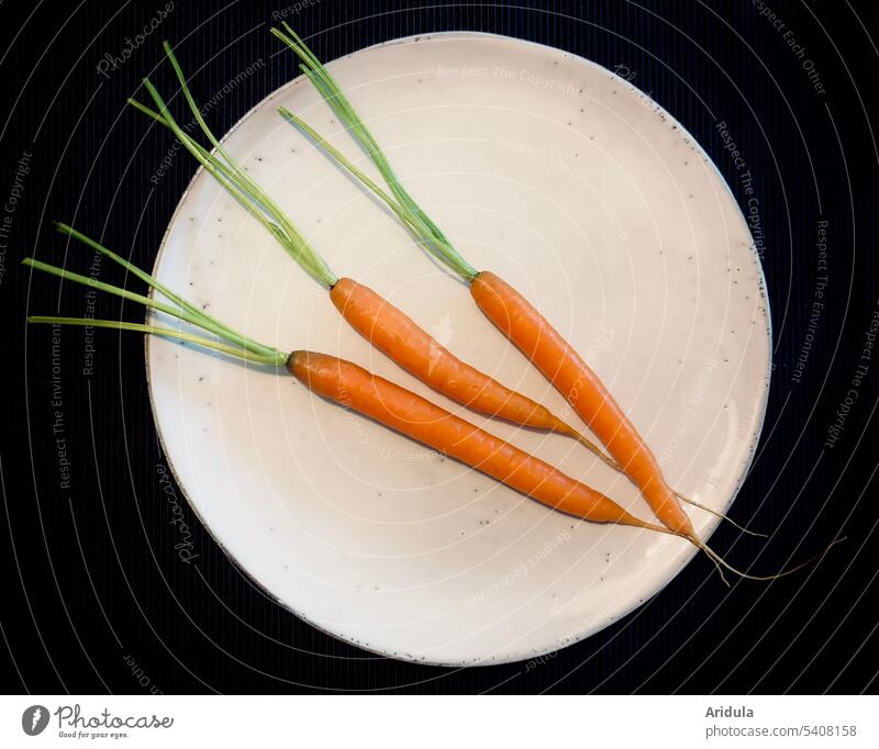 Three carrots on a light plate Plate Vegetable Fresh salubriously Orange Eating Organic produce Vegetarian diet Healthy Eating vitamins Vegan diet Delicious