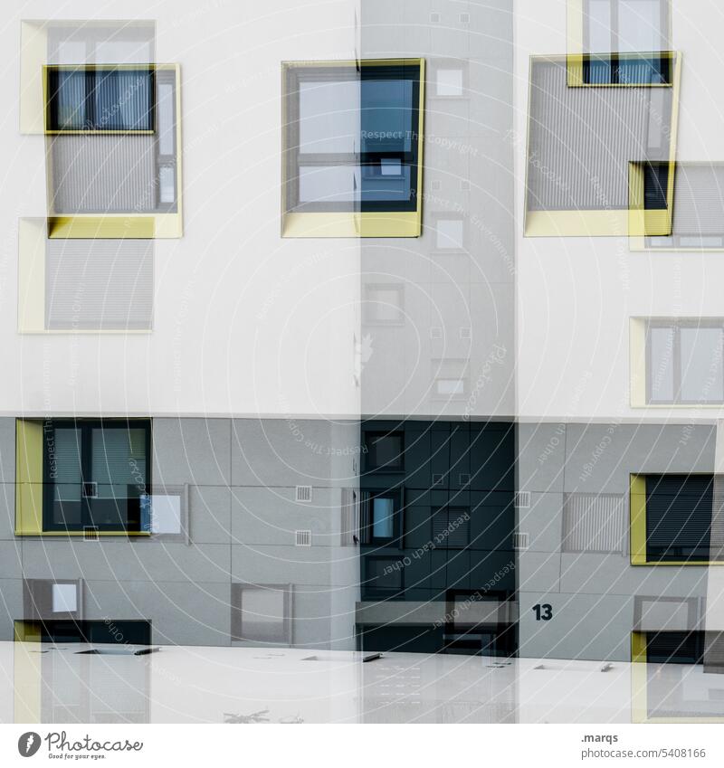 13 Facade House (Residential Structure) dwell Abstract Double exposure Perspective Crazy Architecture Design Modern Exceptional Irritation Yellow Gray White