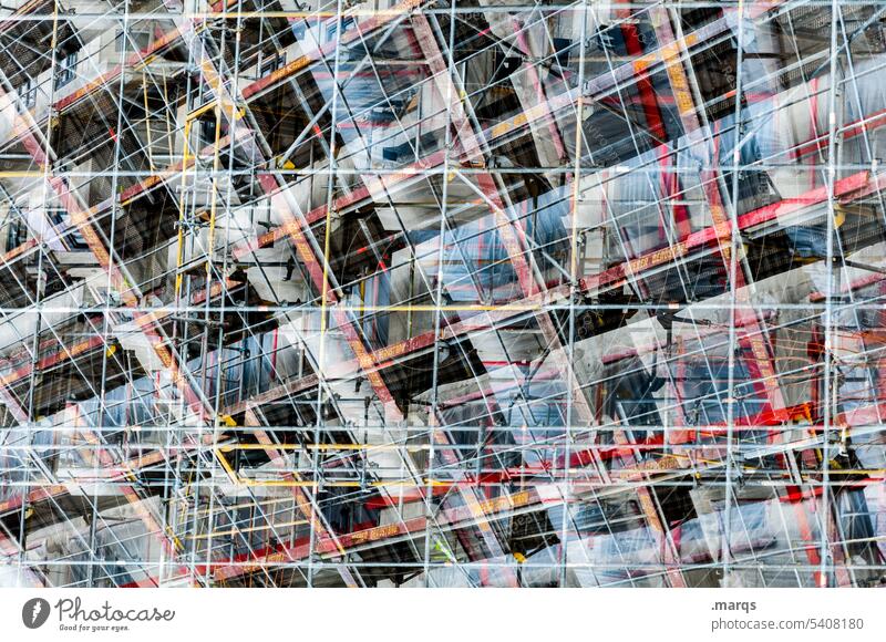 scaffolding Scaffold Double exposure Manmade structures Pattern Abstract Perspective Crazy Line Architecture Steel Work and employment Craft (trade) Build