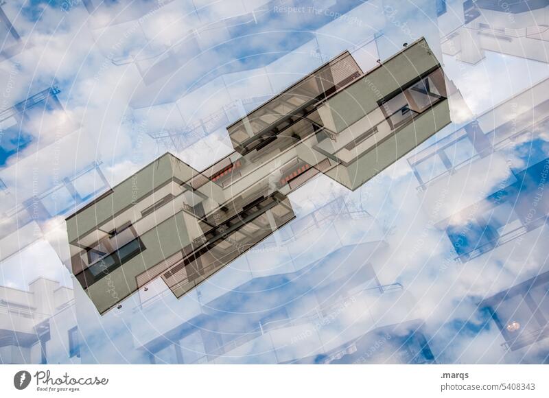 Modern architecture Architecture Abstract Double exposure Sky Clouds Beautiful weather Facade Manmade structures Design Esthetic Symmetry dwell