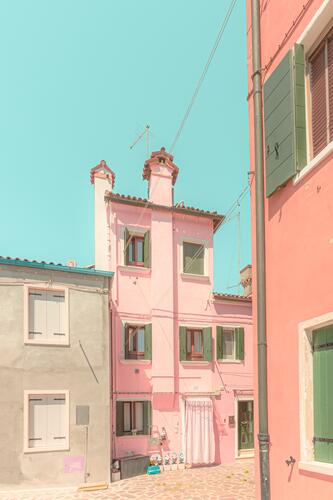 Pink houses on a Venetian island pastel pop colors graphic harmony pink shape mint green Mint green House (Residential Structure) Marketplace variegated Colour