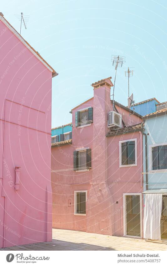 pink and rose fishermen houses on venetian island pastel pop colors graphic harmony Pink shape mint green Mint green House (Residential Structure) Marketplace
