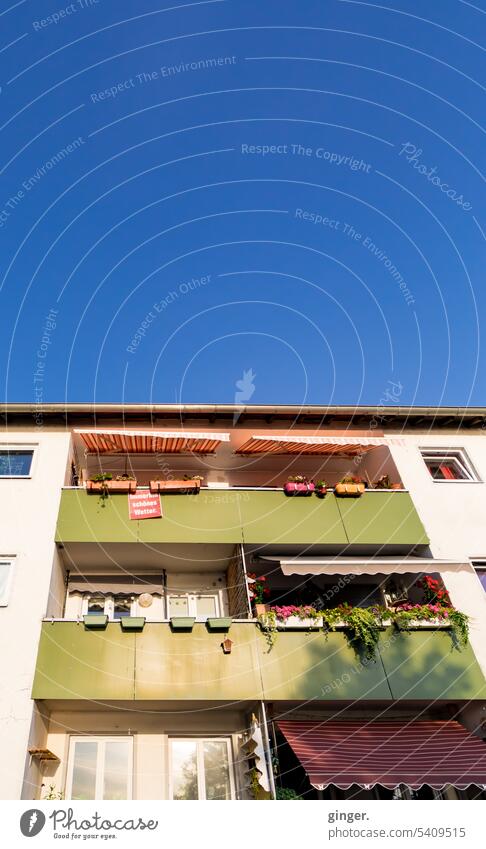 Loggias - At least beautiful weather Balcony Balconies Side by side House (Residential Structure) Window Facade Building Town Architecture Deserted Day