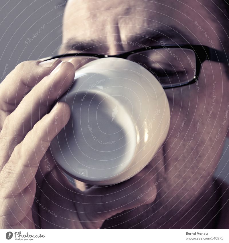Good morning! Good morning! Human being Masculine Man Adults Fingers 1 45 - 60 years Contentment Beginning Coffee Cup White Black Person wearing glasses