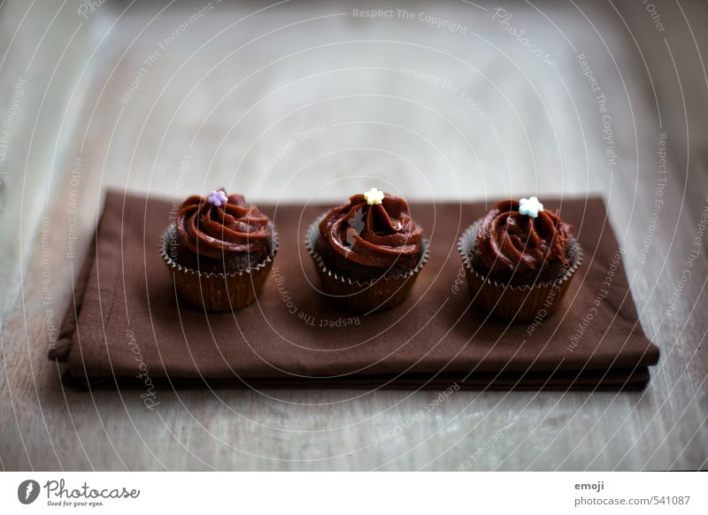 in threes Cake Dessert Candy Chocolate Nutrition Slow food Finger food Delicious Sweet Brown 3 Cupcake Rich in calories Colour photo Subdued colour