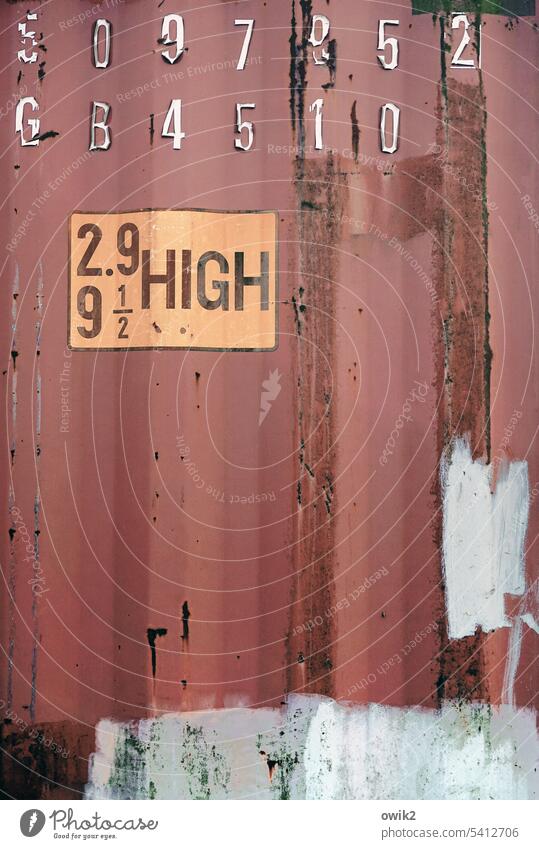Shipping Container Depot Corrugated sheet iron Container terminal Storage Characters Metal Digits and numbers Signs and labeling Sharp-edged Old Yellow Trashy