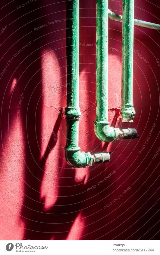Pipeline water pipe Conduit home technology angles Green Red Colour Light Shadow Provision Living or residing