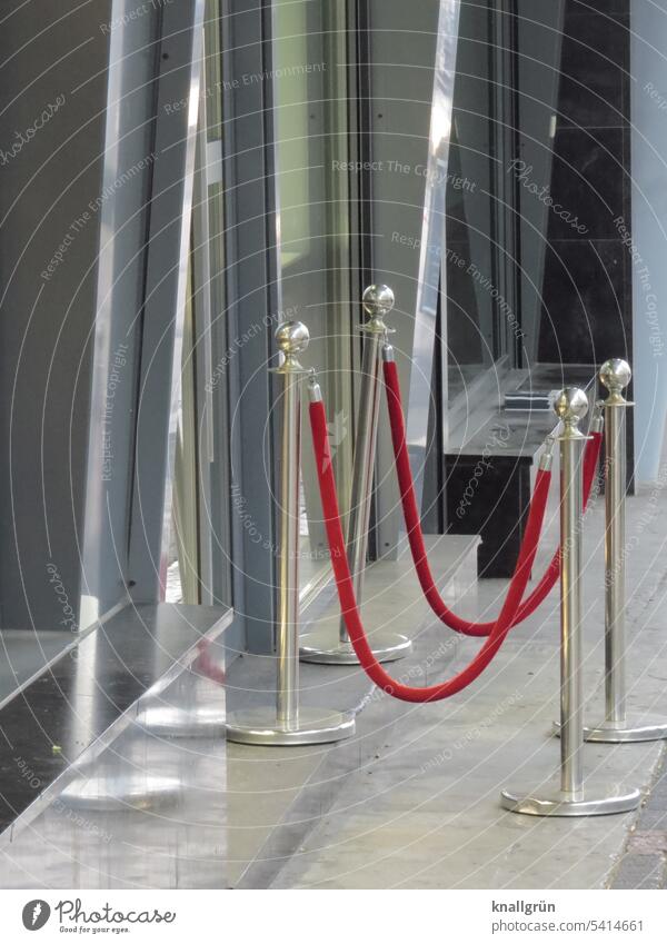 VIP area Entrance Glittering cordon Exterior shot Barrier Protection Safety Deserted Metal Structures and shapes Construction Silver Red Gray luxury