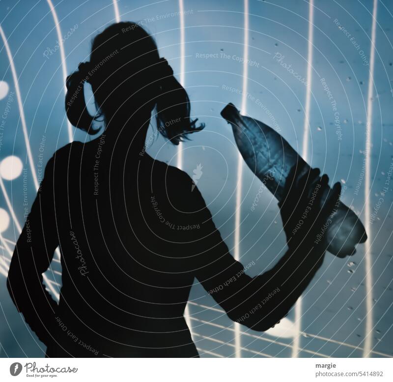 Thirst! The shadow of a girl with a water bottle Girl Woman Shadow Shadow play Bottle Bottle of water Drinking water Mineral water Beverage Healthy