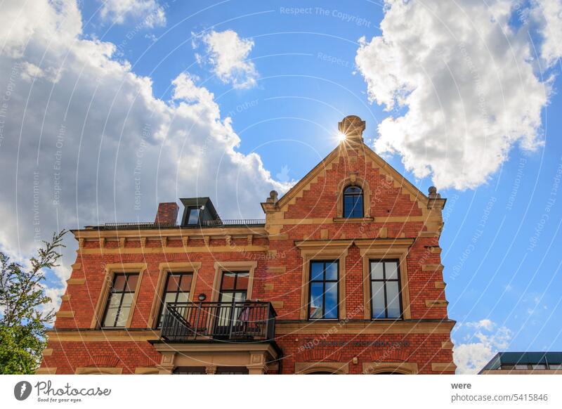 Historical old town of the district town Lichtenfels on a day with blue sky and cumulus clouds, Germany, Lichtenfels, 29.July.2023 Balcony Franconia Franconian